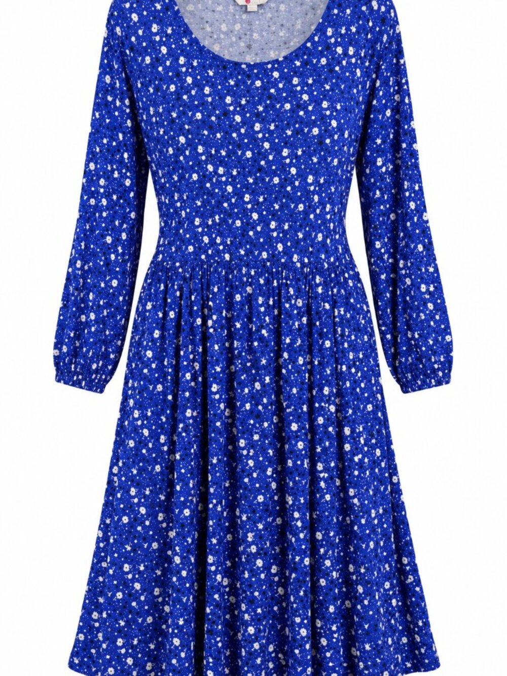 Boden Blue Ditsy Floral Jersey Dress 14R Long Sleeve Fit & Flare Cottagecore